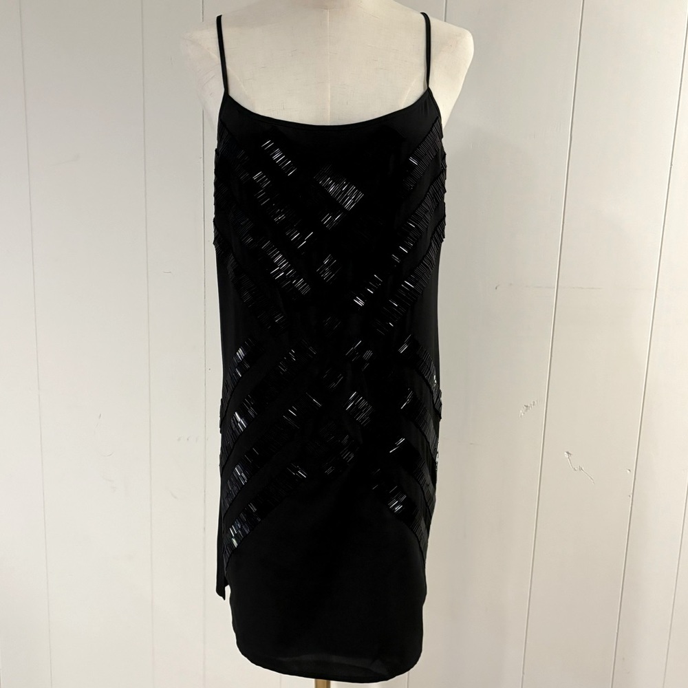 Susana Monaco black beaded contemporary sheath - EUC